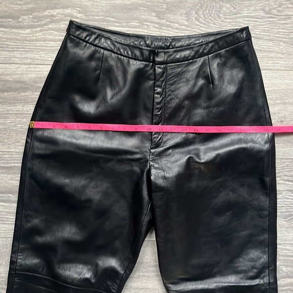 VINTAGE Lands’ End 100% Lambskin Black Straight High Rise Leather Pants Size 12 - Picture 9 of 9